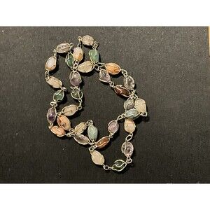 28in Wire Wrapped Artizan Necklace Jadeite, Amethyst, Quartz, Tanzanite